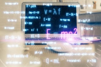 Tło komputera stacjonarnego i pisanie hologramów formuły Koncepcja edukacji podwójnej ekspozycji