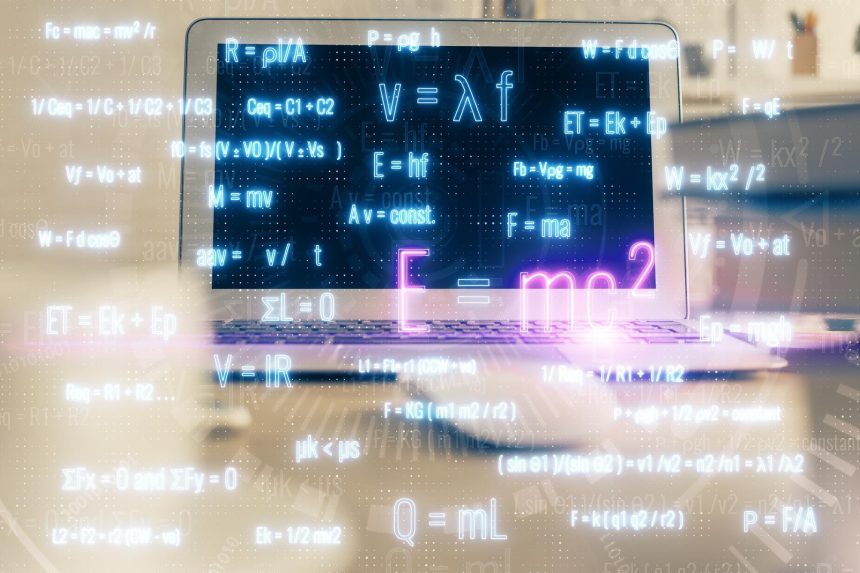 Tło komputera stacjonarnego i pisanie hologramów formuły Koncepcja edukacji podwójnej ekspozycji