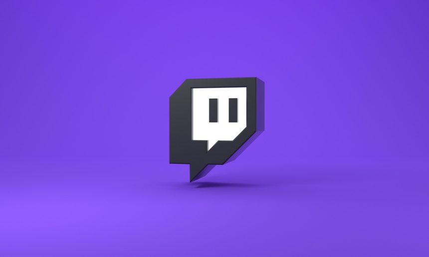 Logo Twitch na białym tle z fioletowym tłem.