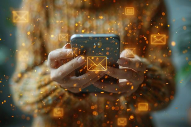 Korzystając z telefonu komórkowego biznesmen korzysta z adresu e-mail, telefonu i ikon wiadomości czatu, aby połączyć się z obsługą klienta