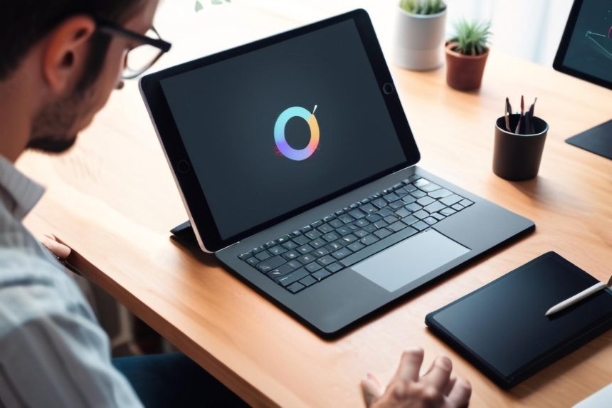 Projektant graficzny pracujący na cyfrowym tabletu Kreatywne miejsce pracy