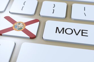 Flaga stanu Florida z ilustracją 3D przycisku Move Text