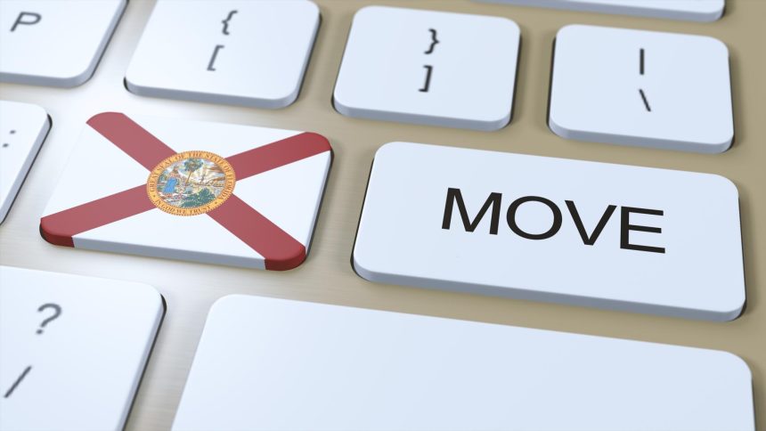 Flaga stanu Florida z ilustracją 3D przycisku Move Text