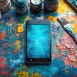 Smartfon na palecie kolorowych farb