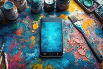 Smartfon na palecie kolorowych farb