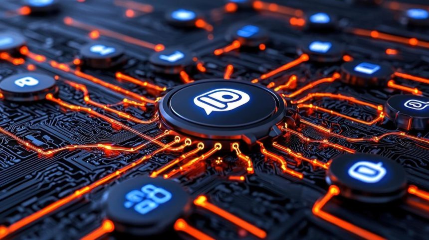 Nowoczesny projekt interfejsu pokazujący platformy mediów społecznościowych połączone za pomocą zautomatyzowanych narzędzi