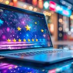 Laptop wyświetlający ocenę pięciu gwiazdek