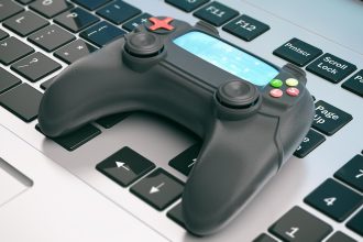 Kontroler konsoli gier wideo na komputerowej ilustracji 3d