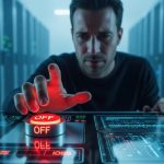 It engineer shutting down server system with off button
