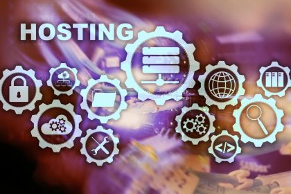 Technologia hostowania stron internetowych Internet i koncepcja sieci Na tle pomieszczenia serwerowego Ekran wirusowy